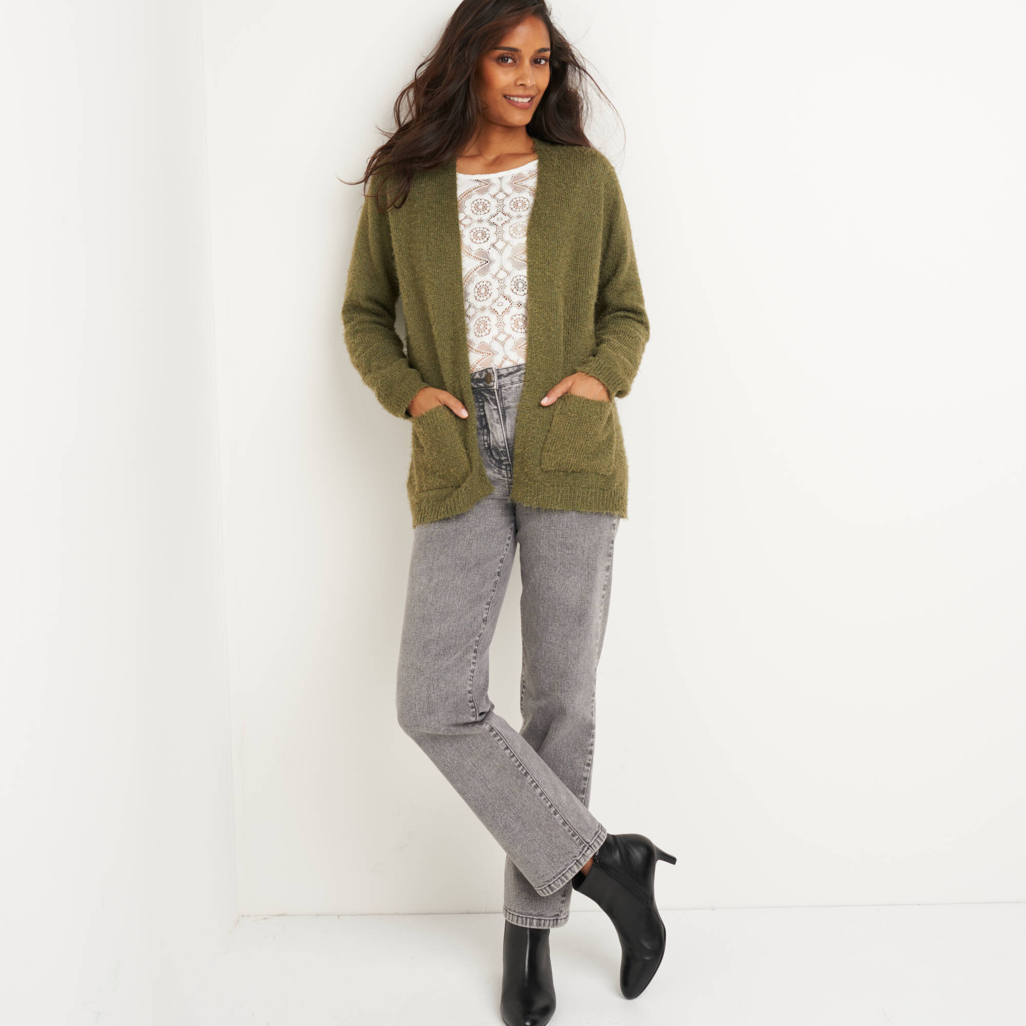 Gilet long, maille poilue