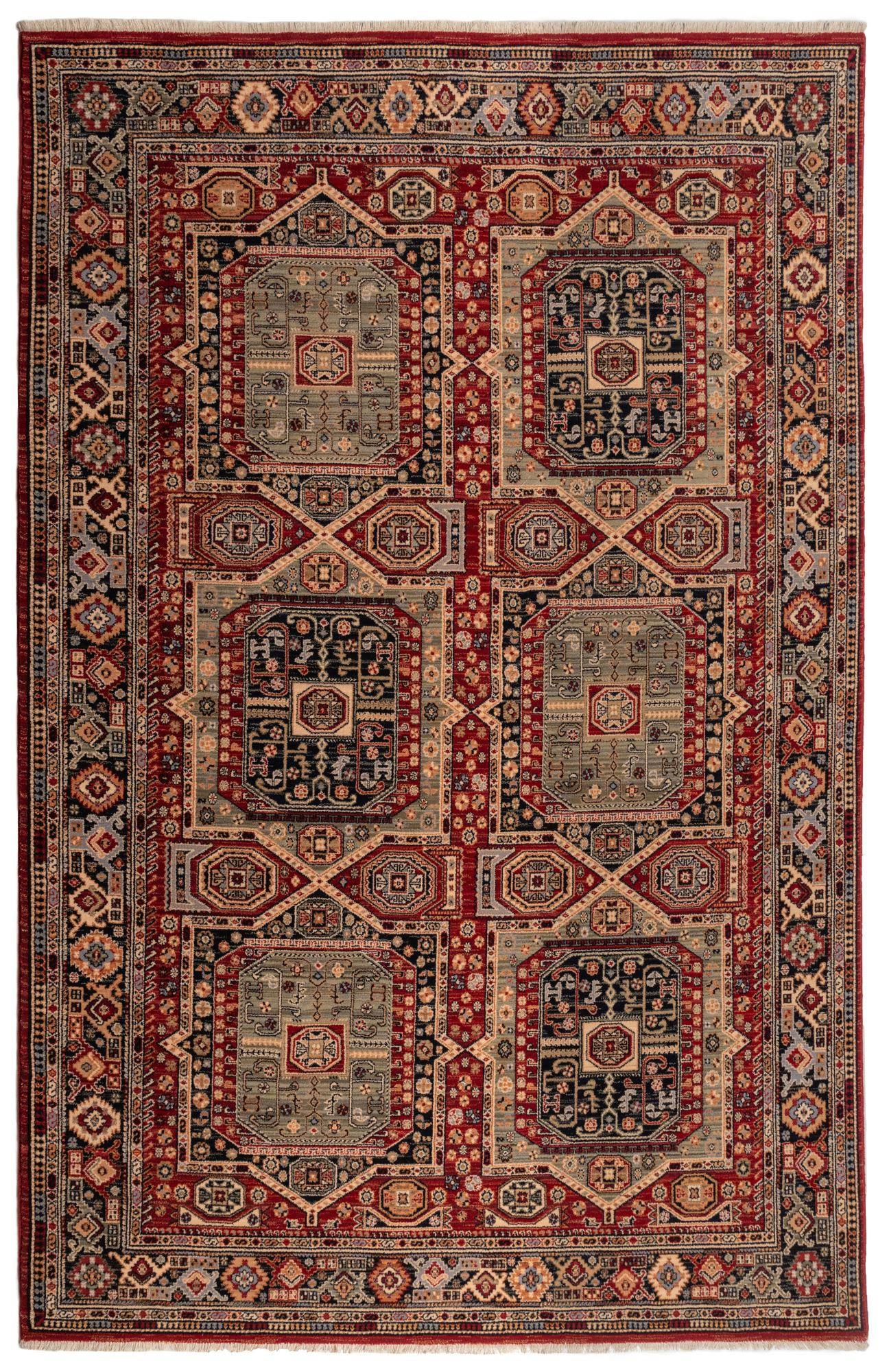 SAHARNA - Tapis d'orient tissé - à franges rouge multicolore 300x380 cm