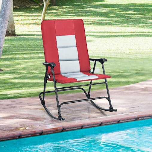 NNECW Foldable Rocking Chair with High Back and Armrest for Outdoor and Patio-Red