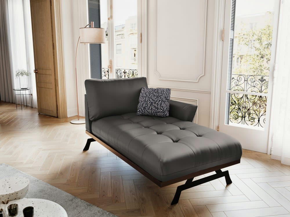 OLIVIER - Méridienne 1 place en cuir gris foncé