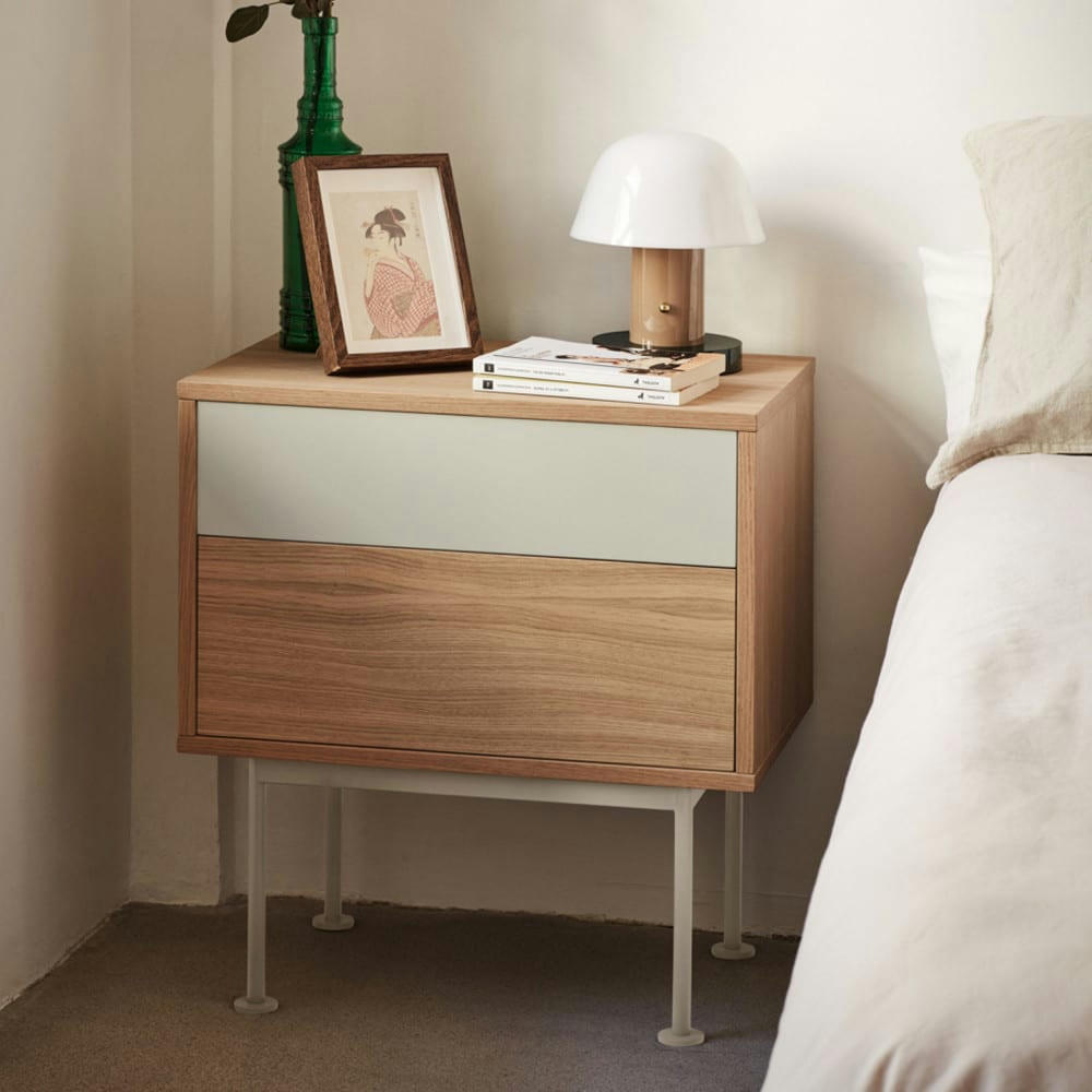 YOKO - Table de chevet 2 tiroirs en bois et métal blanc