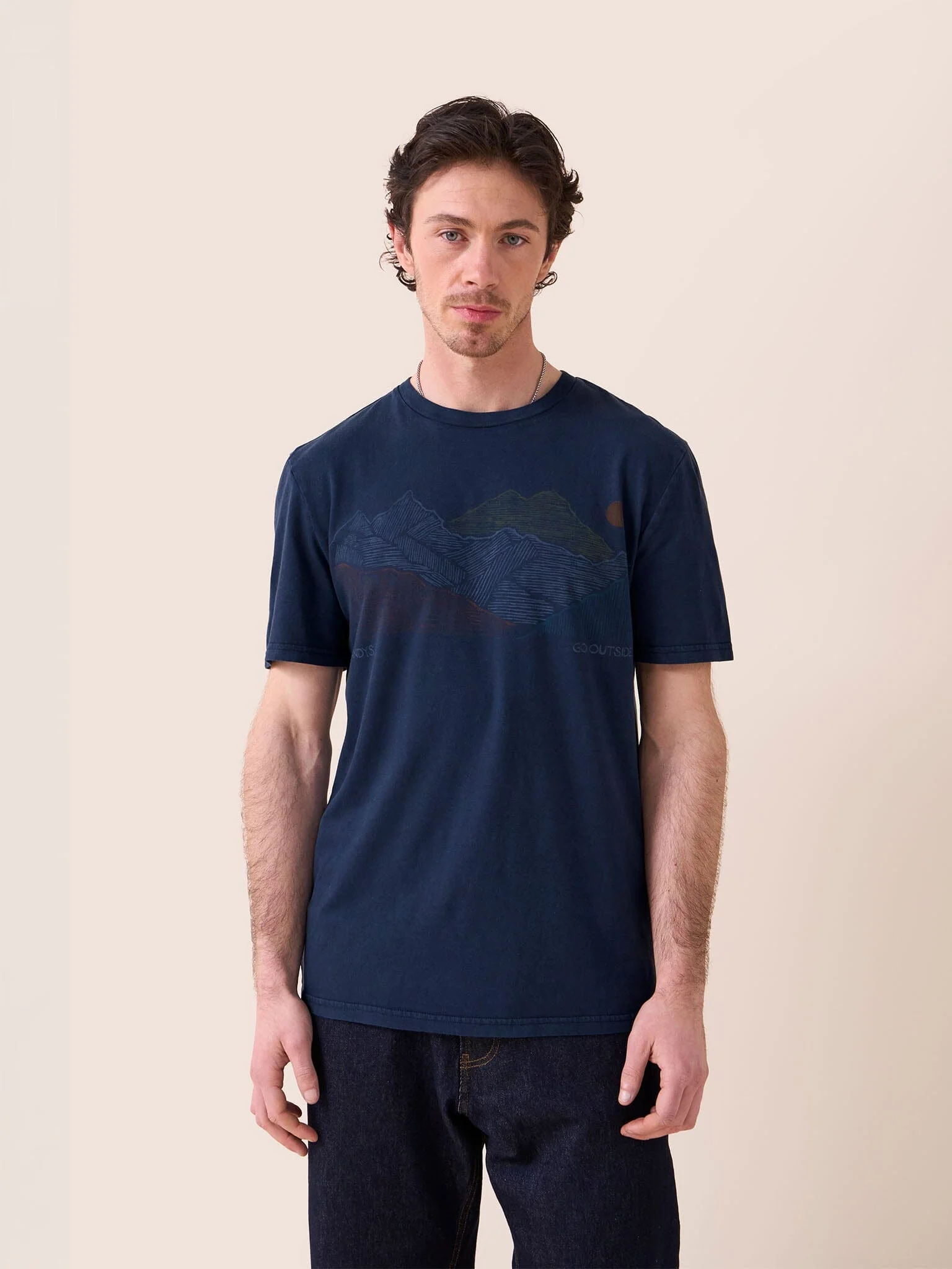 Classic Organic Cotton Sunset Print T-Shirt in Navy