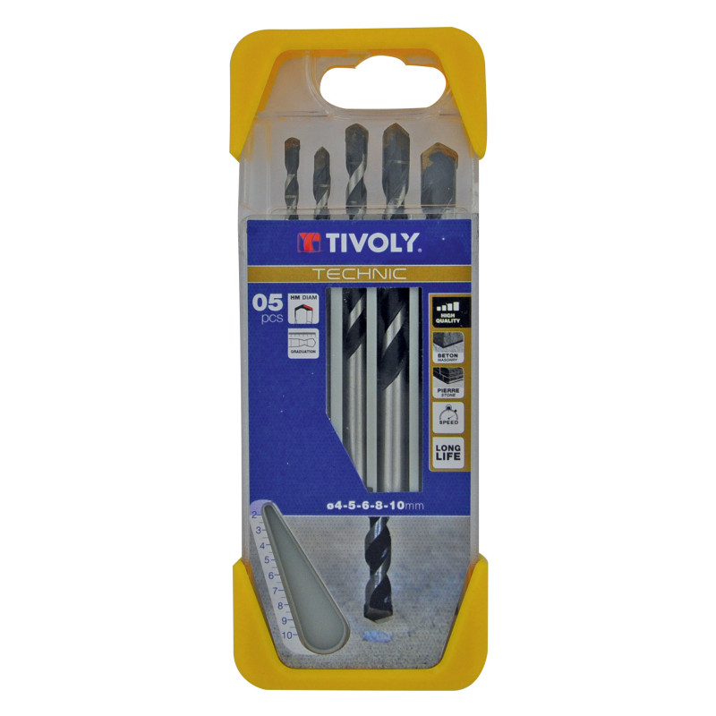 Set de forets gradués pour béton Ø 4 - 10 mm 5 pièces TIVOLY