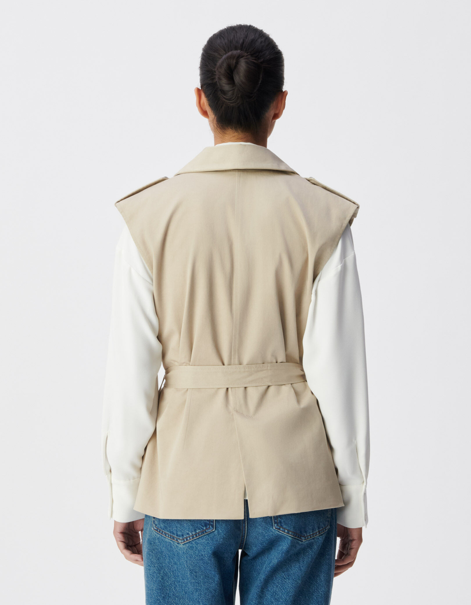 Veste saharienne beige sans manches Femme