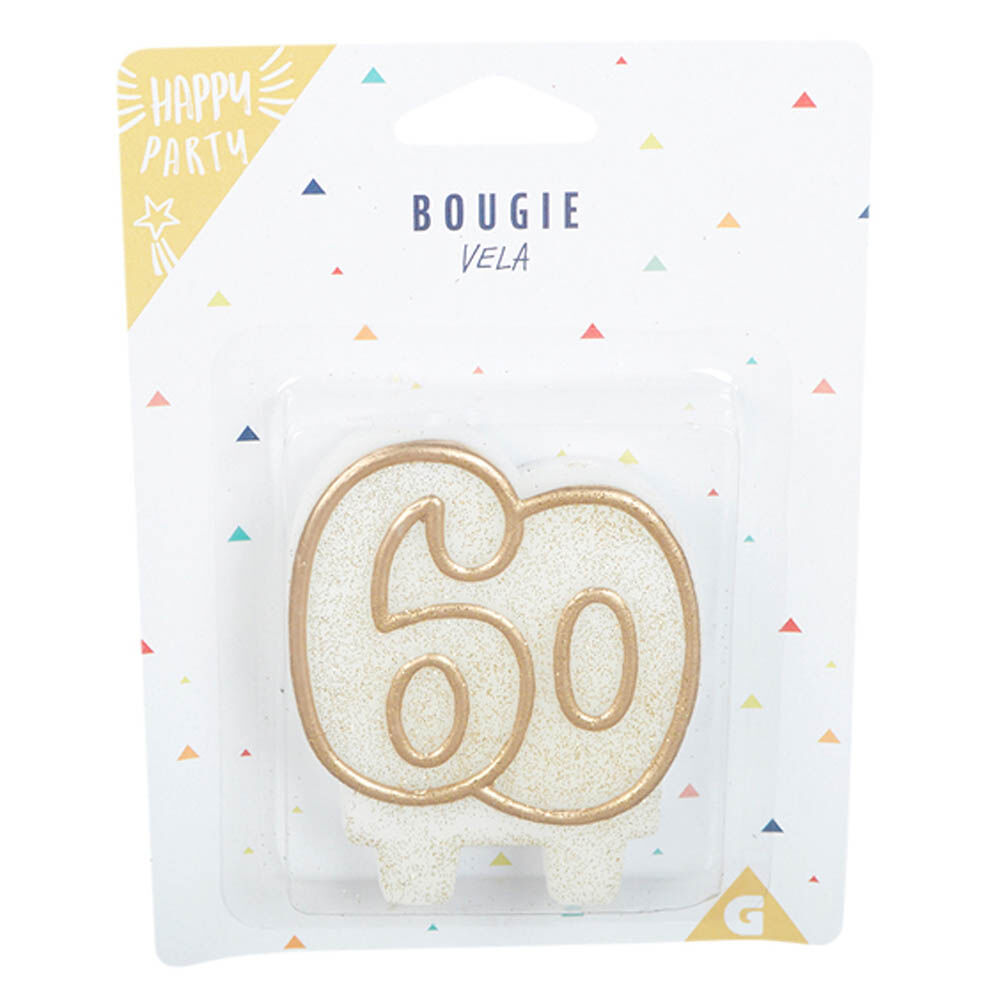 Bougie anniversaire chiffre 60 doré pailleté