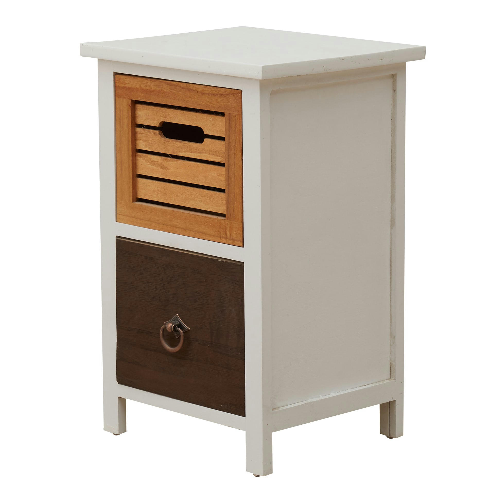 - Table de chevet avec 2 tiroirs en blanc et bois brun