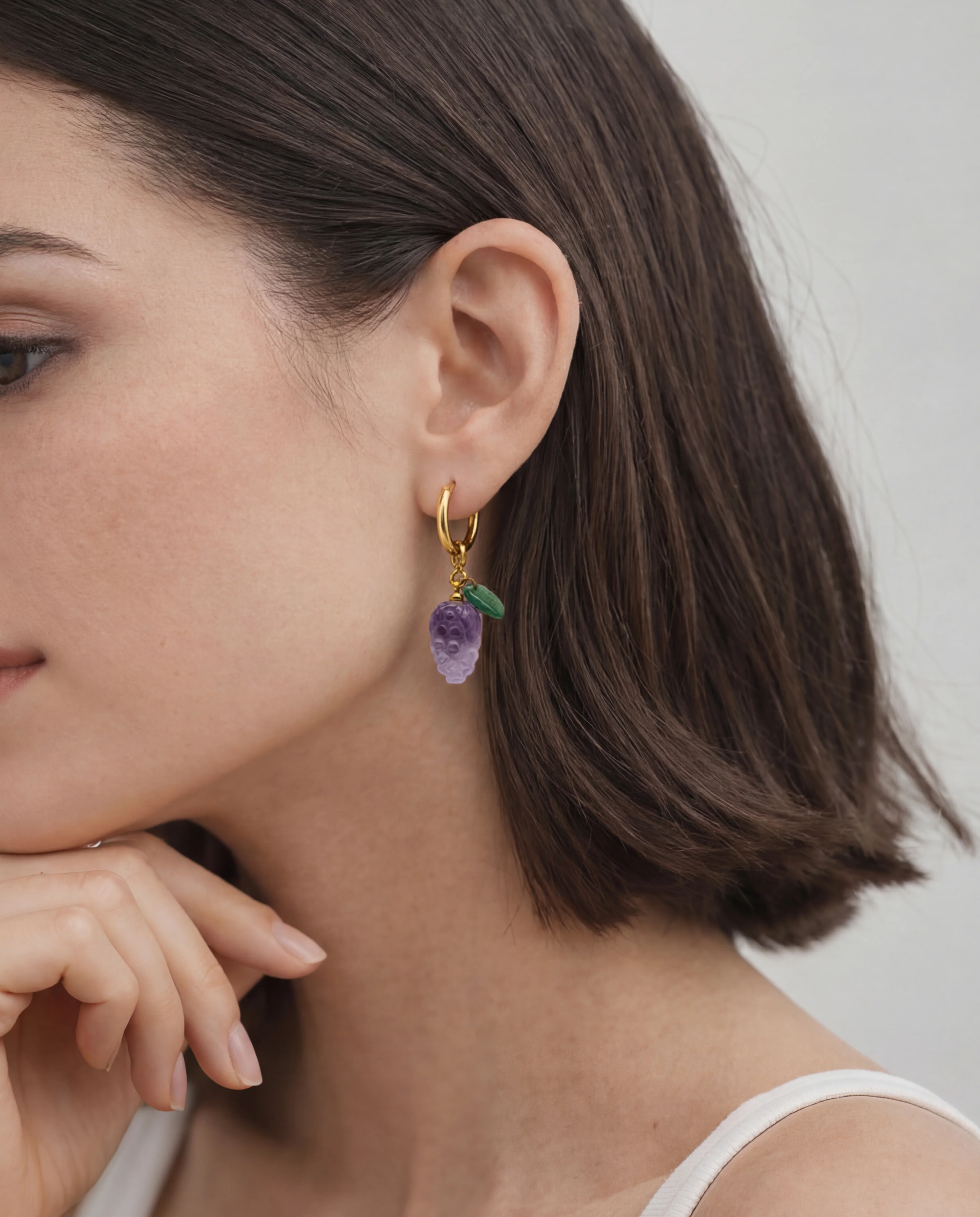 Harvest — Jade Stone Charm Earrings in Grape