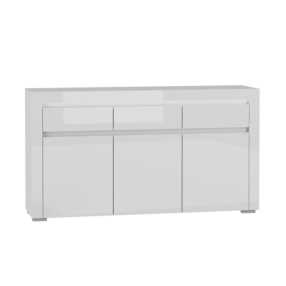 - Buffet 3 portes 3 tiroirs LED inclus stratifiés blanc