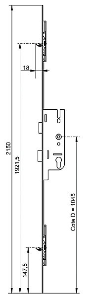 Crémone à larder EUROPA S2 40/70 2 pannetons têtière 20mm longueur 2150mm - FERCO - 6-33524-04-0-1