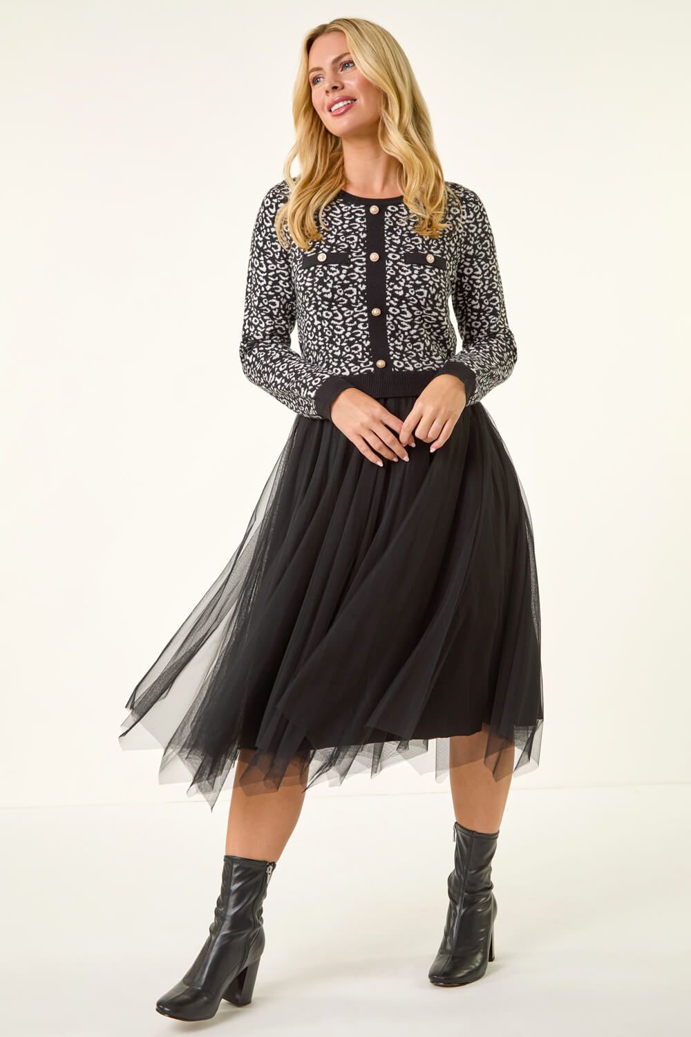 Roman Petite Animal Knitted Mesh Dress