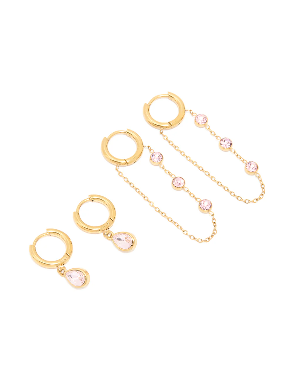 Waterproof Gold Plated Cubic Zirconia Chain Droplet Earrings 2-Pack