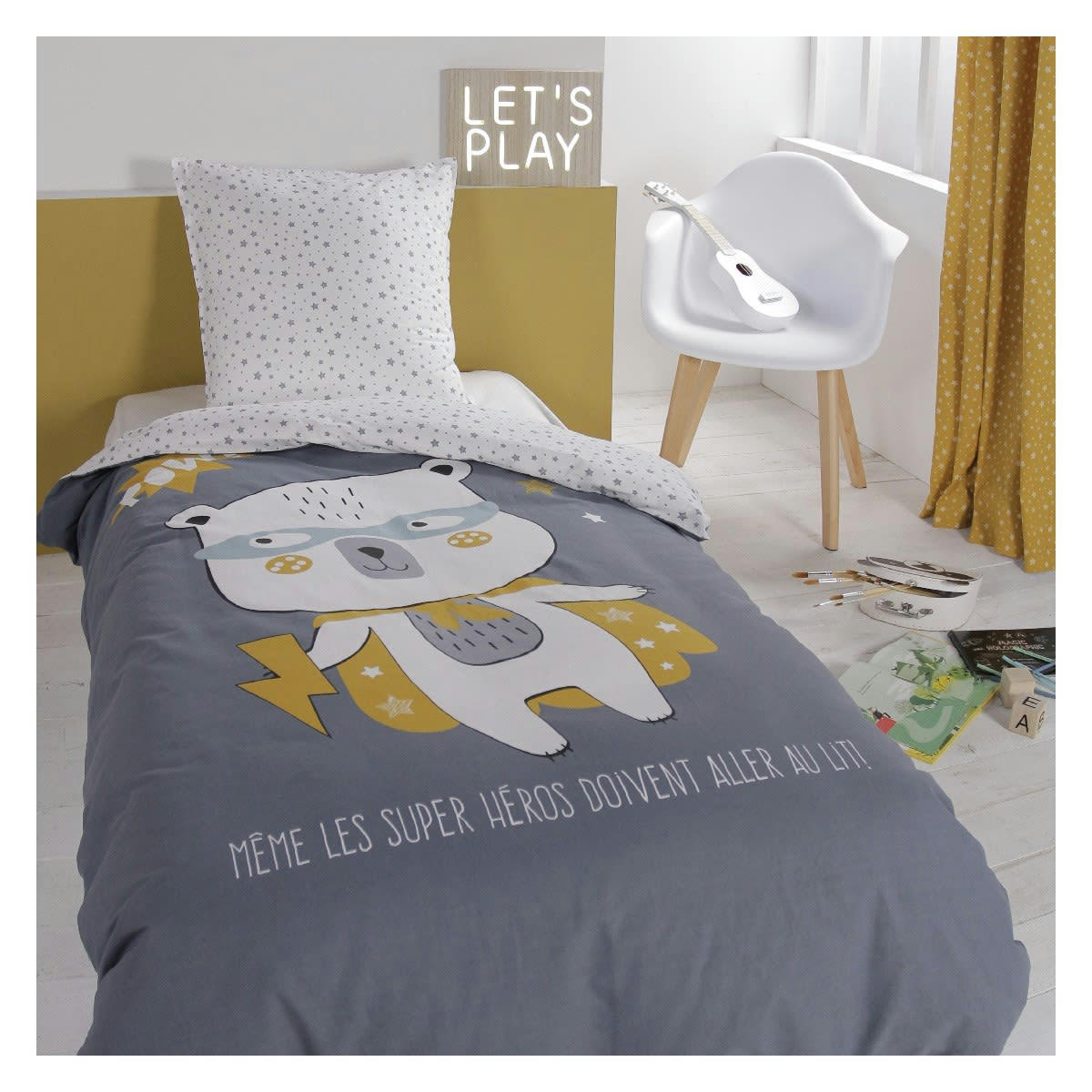 TEDDY - Parure de lit en Coton Bleu 140x200 cm