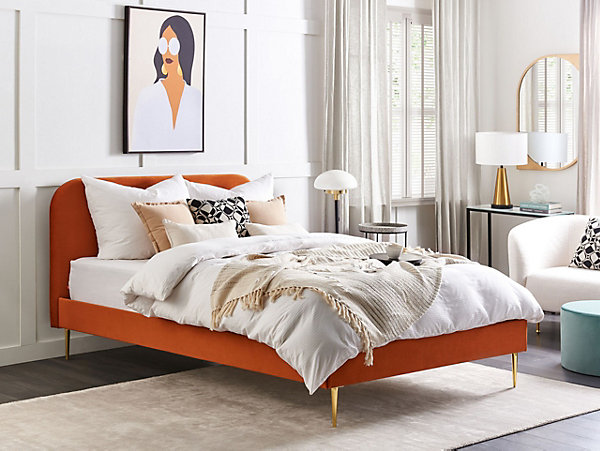 Lit avec sommier Velours FLAYAT 160 x 200 cm Orange