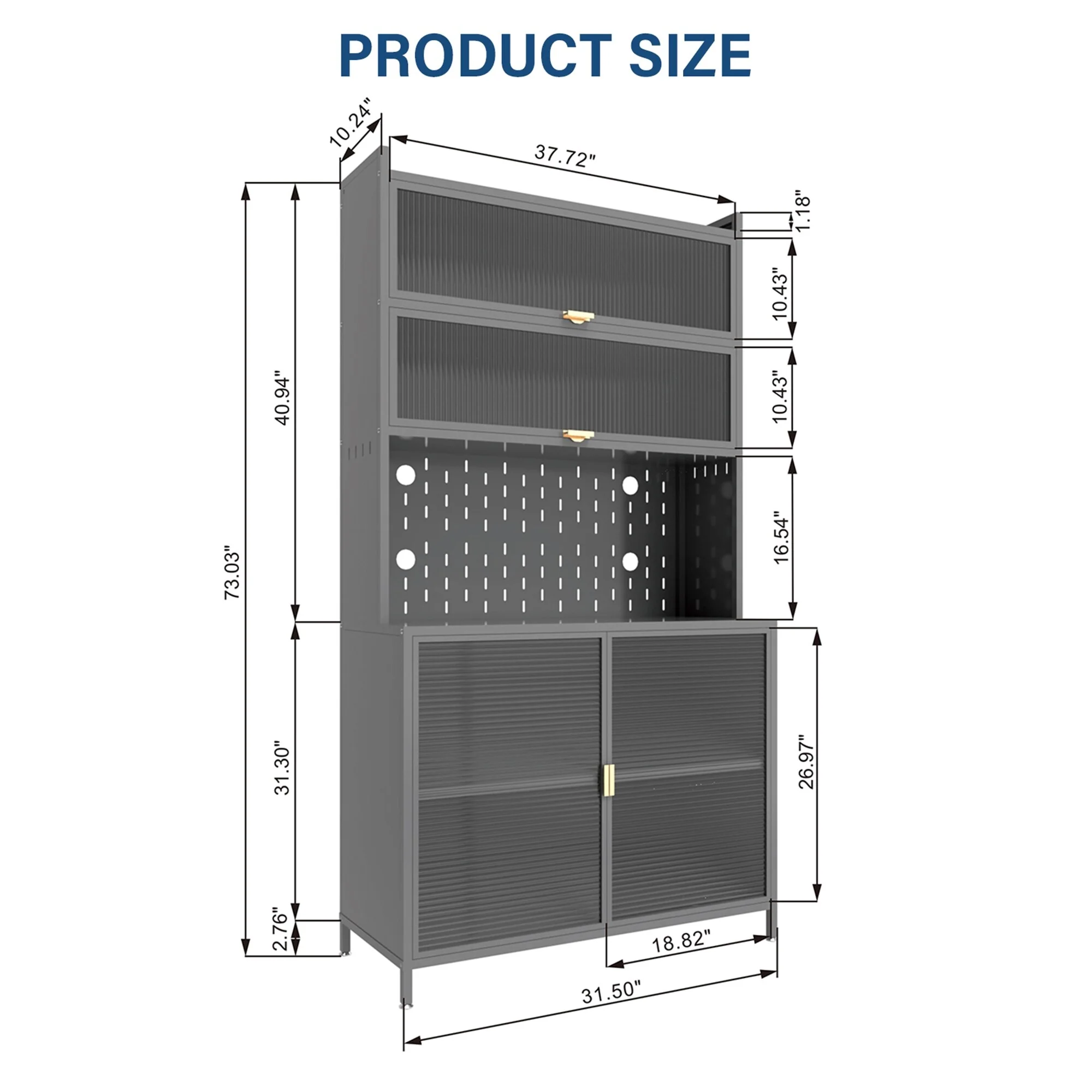 73 Tall Kitchen Pantry Cabinet, 6 Level Flip Door with Pegboard Spacious, Adjustable Metal Pantry Storage Cabinet
