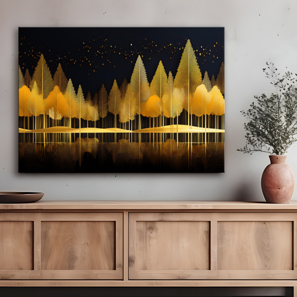 Feeby Obraz na płótnie, Złoty Las Abstrakcja Natura 60x40