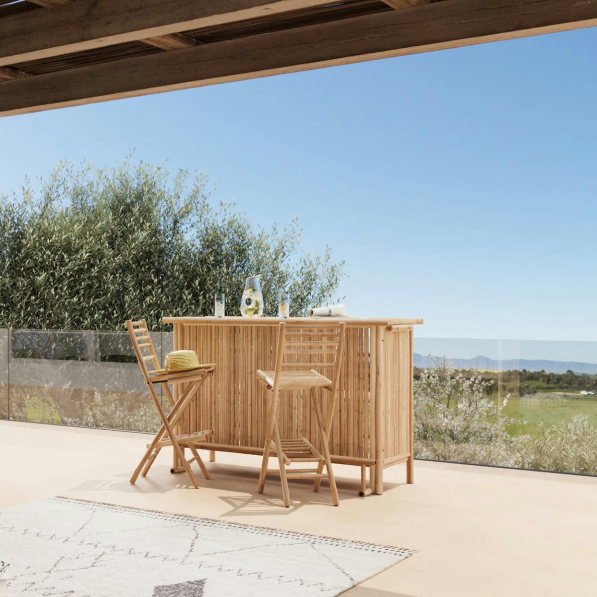 VADELLA - Ensemble bar et chaise de bar de jardin en bambou (lot de 2)