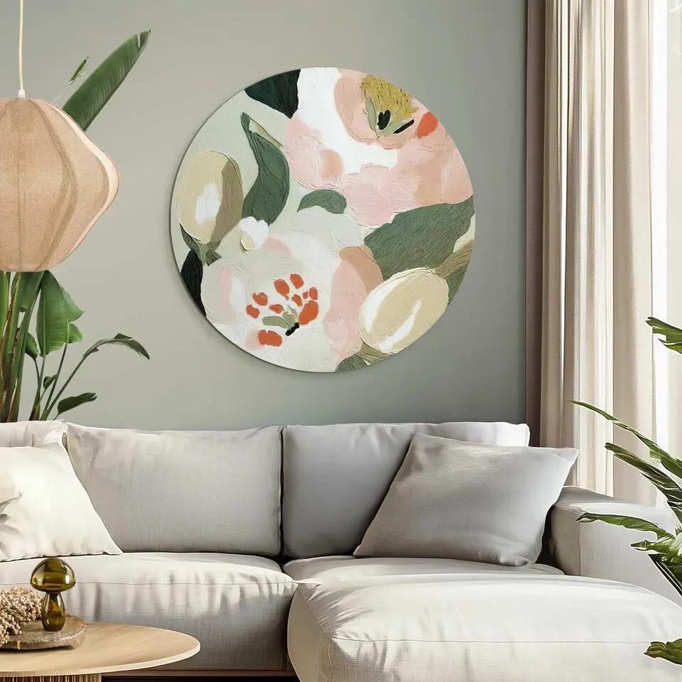 Glasschilderij Pastel bloemen - &Oslash; 70 - Groen