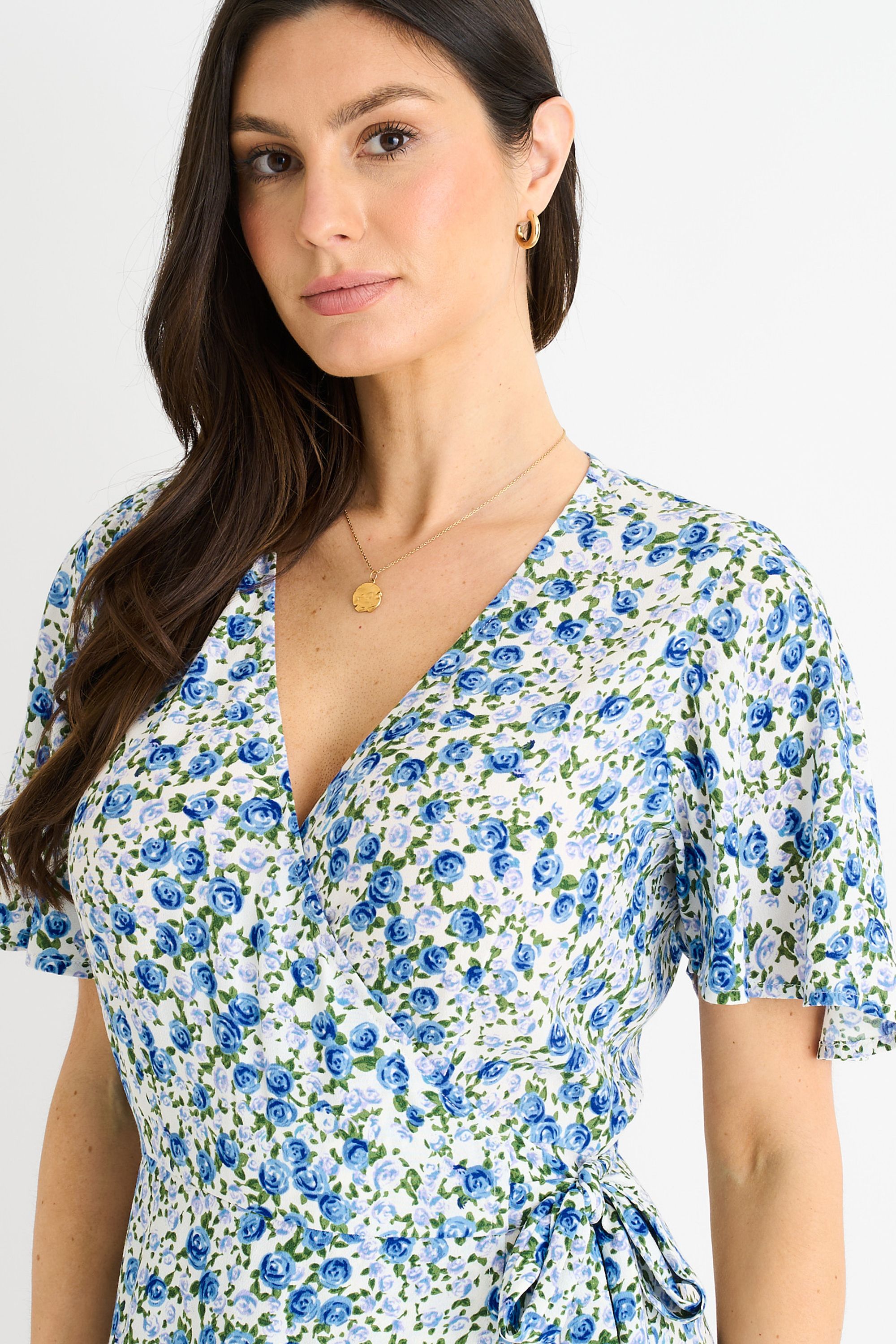 Gini London Blue Floral Wrap Midi Dress