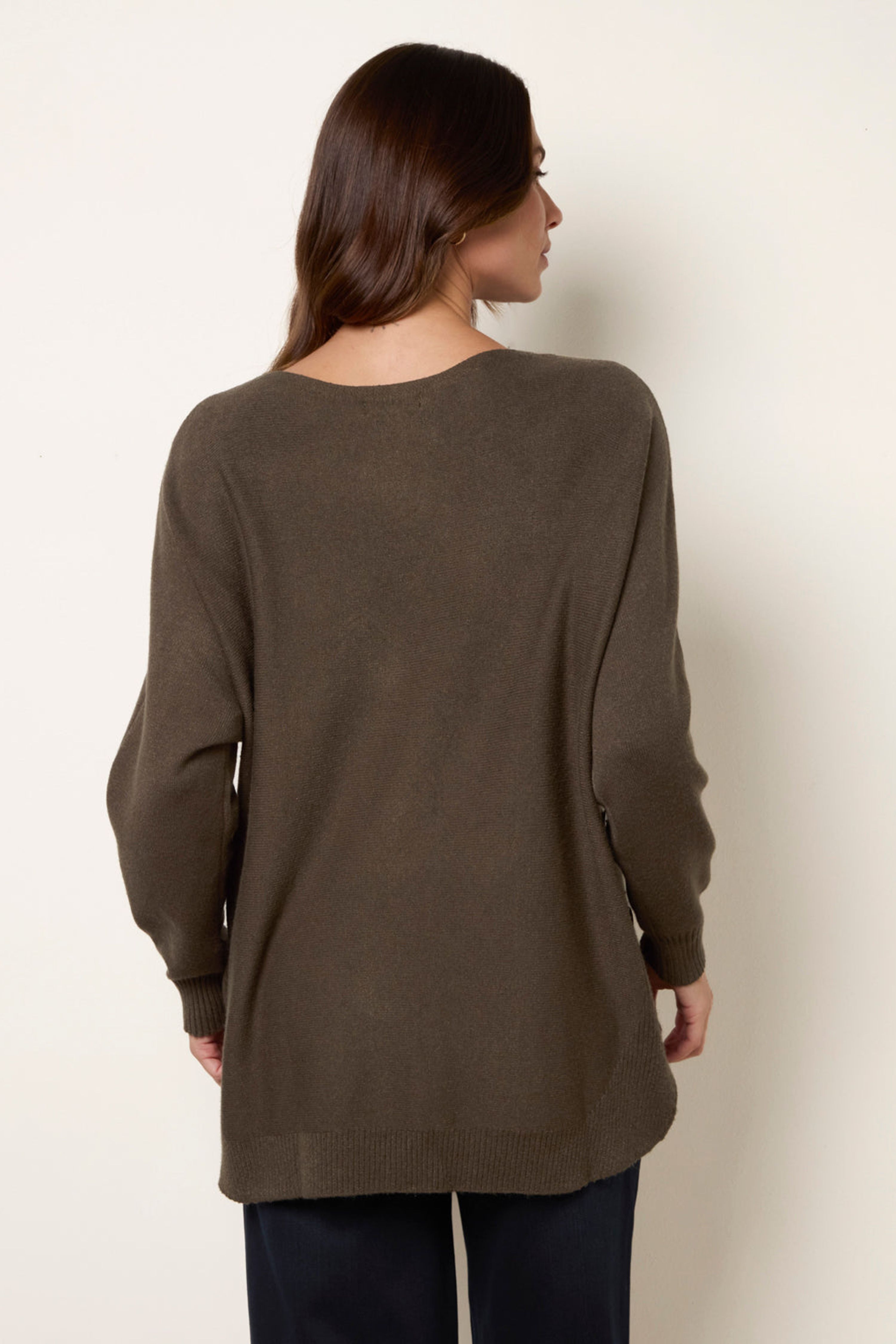 Blue Vanilla Khaki Pocket Slash Neck Jumper