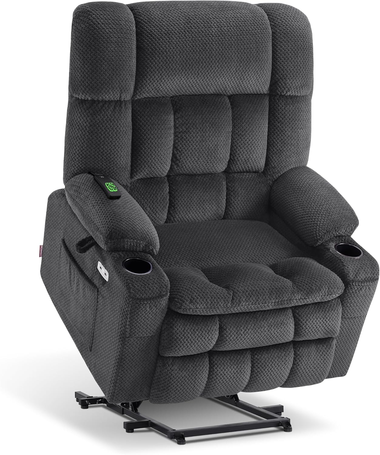 MCombo Oversized Power Lift Recliner Chair for Elderly, Dual Motor Lift Chair with Heat and Massage, Lay Flat Lift Chair for Big and Tall, Cup Holders, Fabric R7891 (Oversize, Dark Gray)
