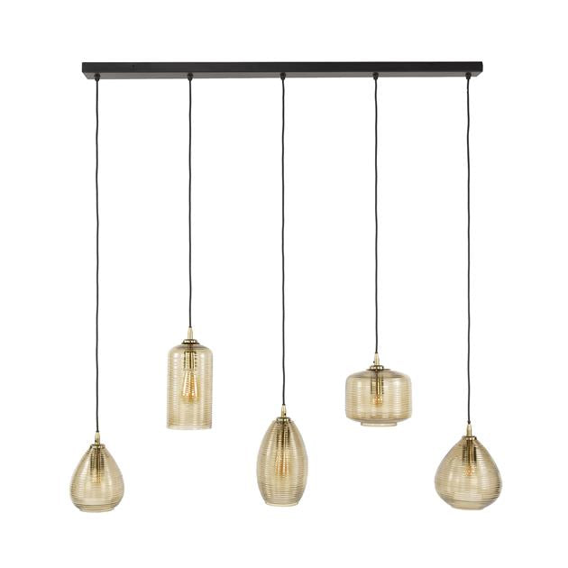 Giga Meubel Hanglamp Stripe Glass - Bruin - 5-Lichts - 126x20x150cm
