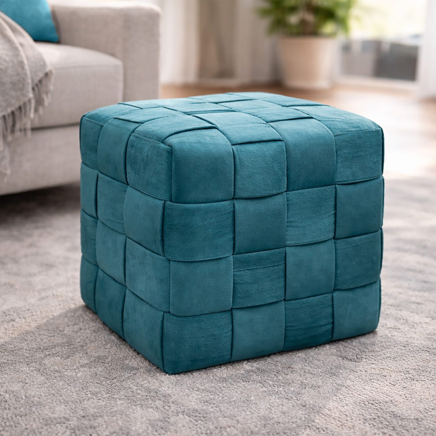 Pouf cubo intrecciato velluto verde 41 cm