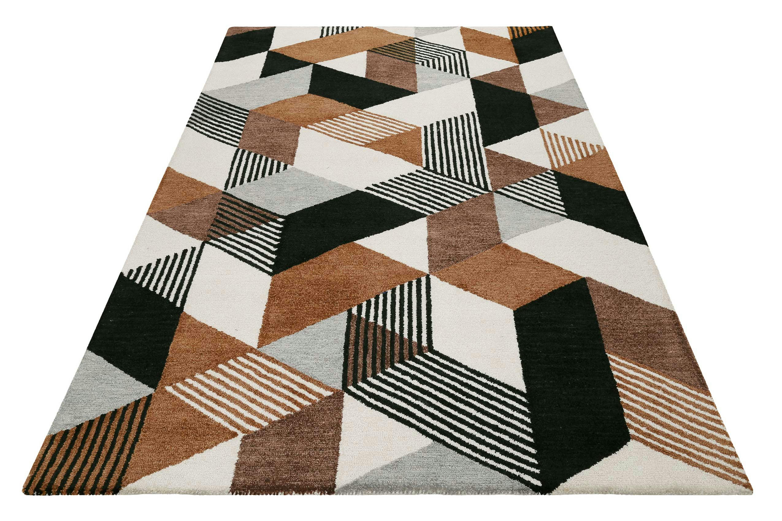 UPTOWN - Tapis fait main à poil ras motif coloré marron gris 200x290