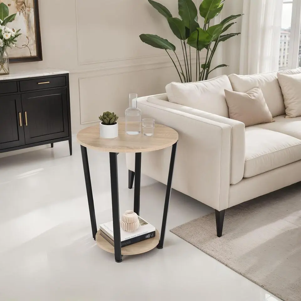 tectake Bijzettafel Swindon 50x62,5cm, Industrieel Licht Hout, Eiken Sonoma