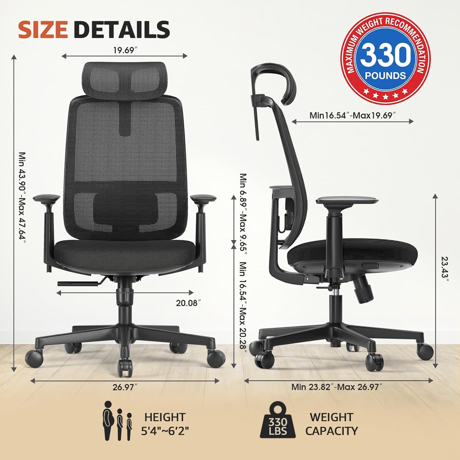 ErgoSift M1 Ergonomic Office Chair Mesh Chair, Home Office Desk Chairs with Adjustable Lumbar Support, Comfortable Computer Gaming Chair, Office Chair for Long Hours (Black)