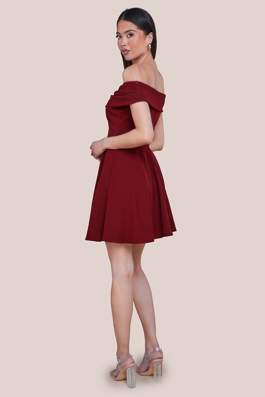 Goddiva Bardot Scuba Crepe Skater Mini Dress