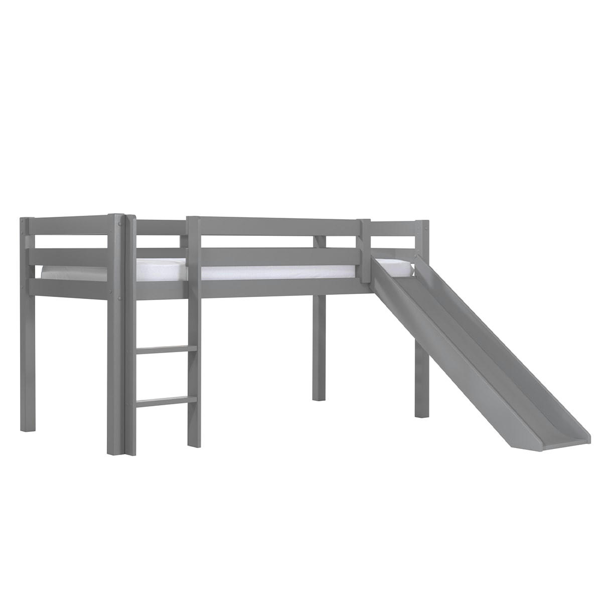 PINO - Lit mi-hauteur 90x200 toboggan sommier inclus gris