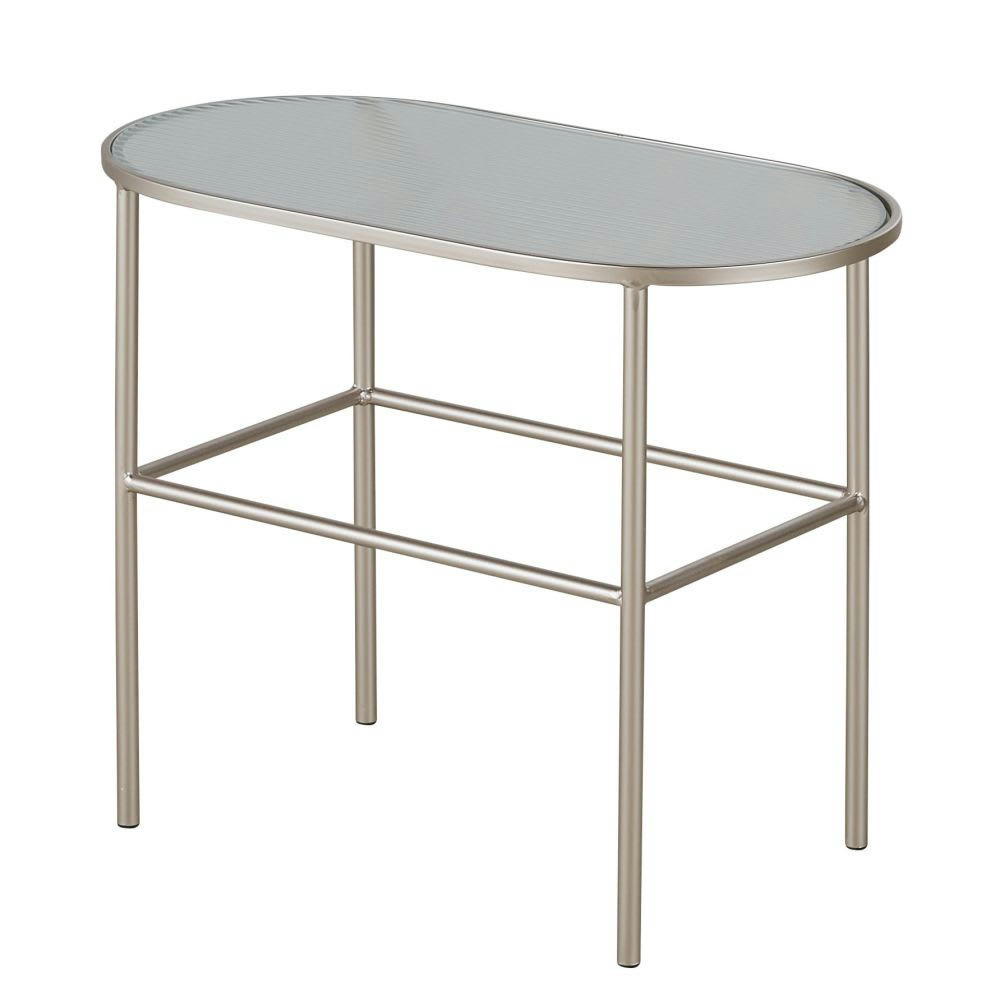 - Bout de canapé en verre transparent et en métal rose