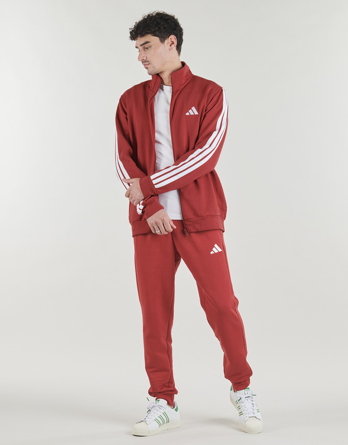 adidas - Sportswear Basic 3-Stripes Fleece Track Suit - Red