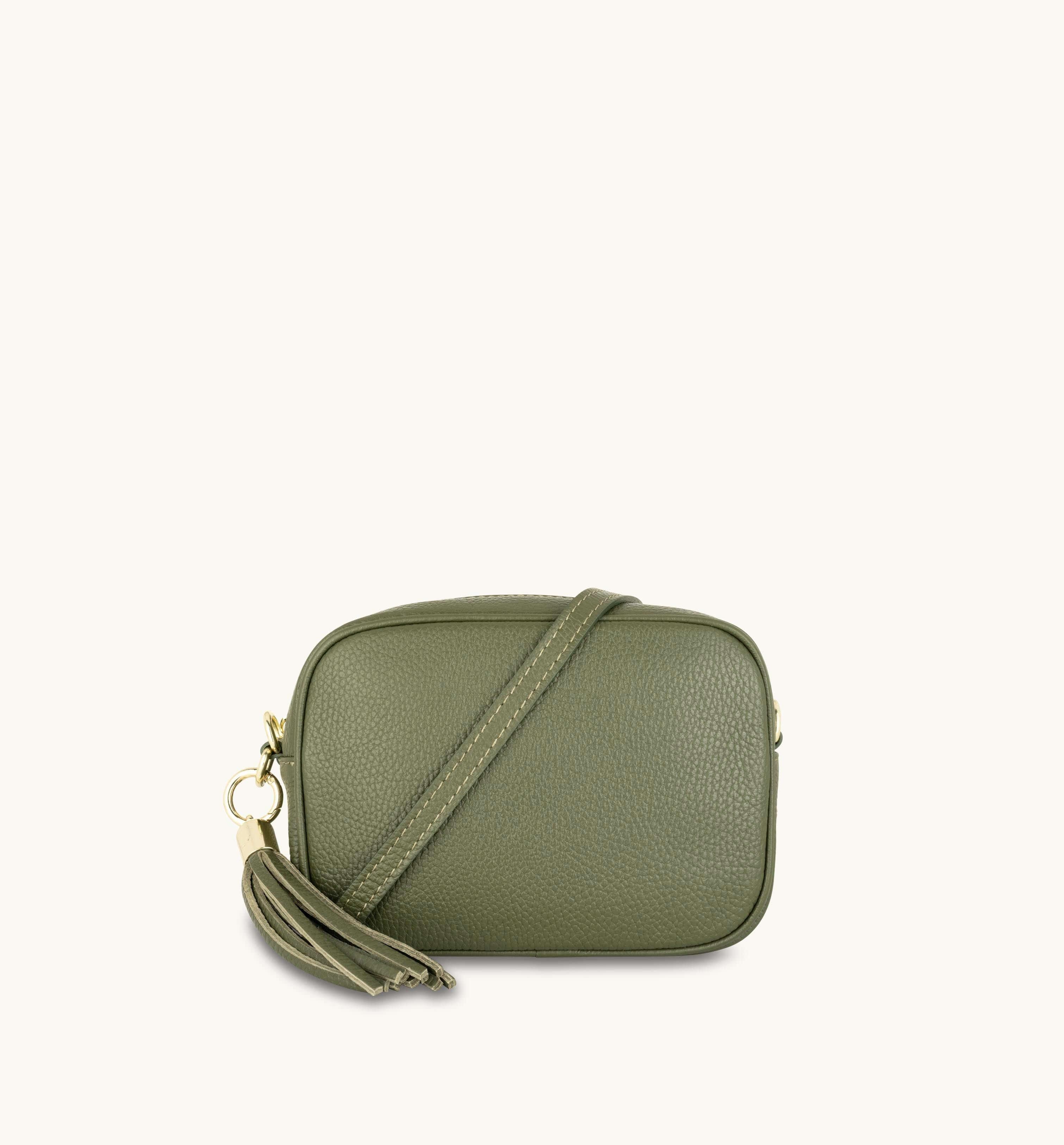 Apatchy London Olive Green Leather Crossbody Bag With Port & Olive Diamond Strap