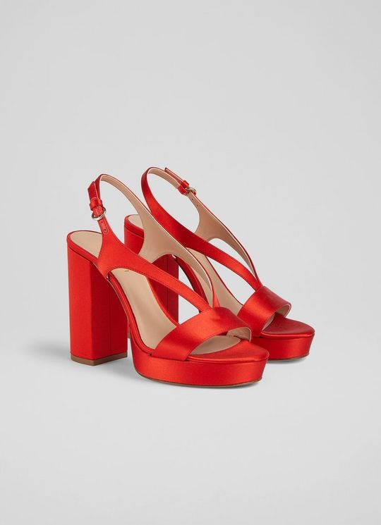 Gigi Red Satin Platform Sandals