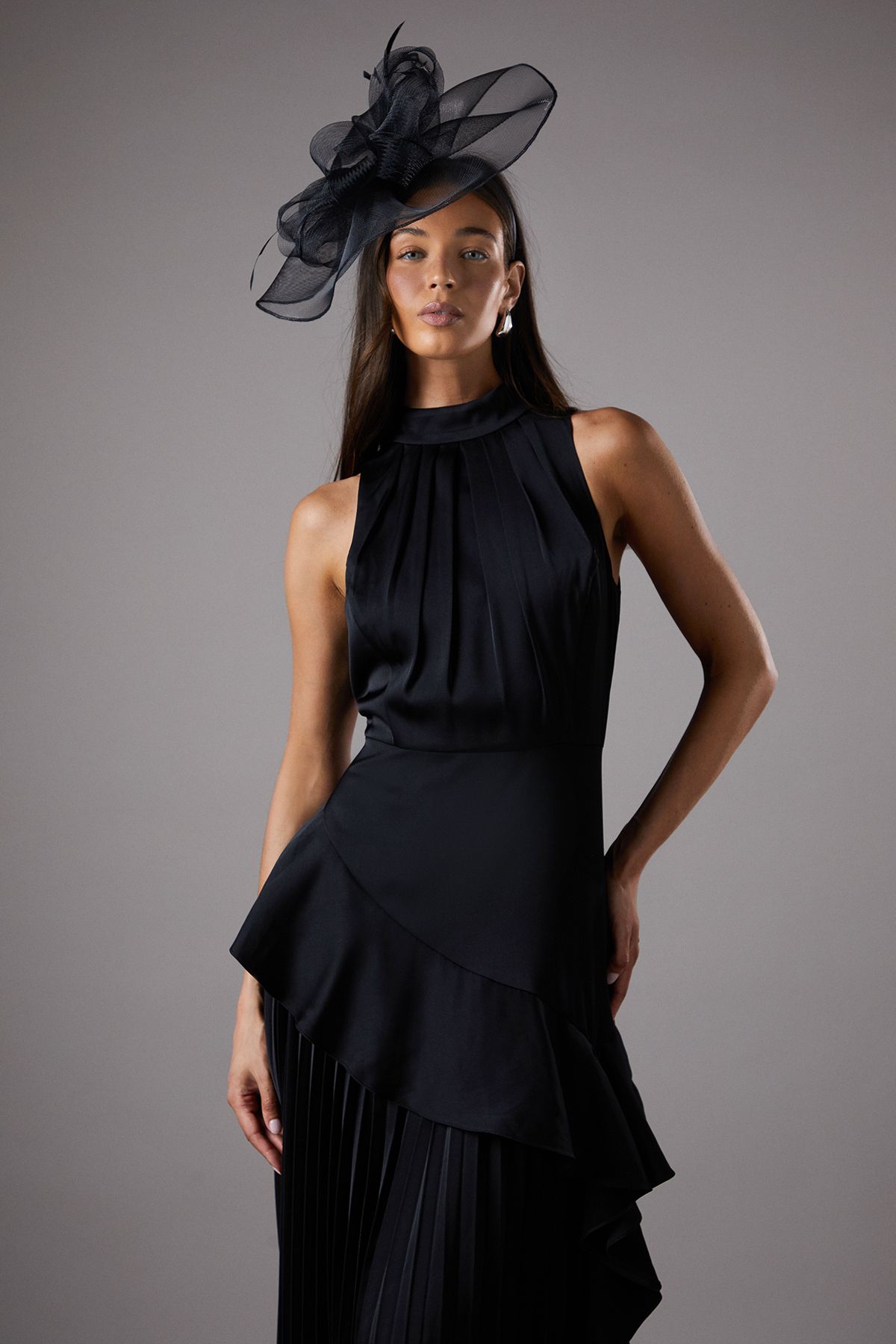 Coast Sleeveless Ruffle Pleat Satin Back Crepe Dress