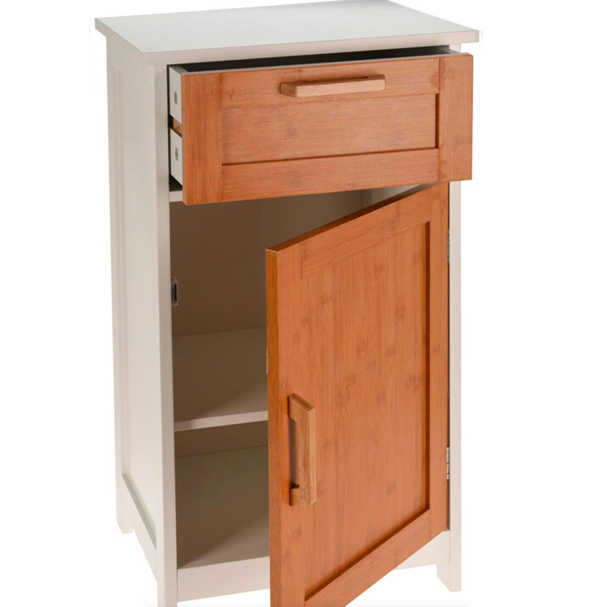 - Table de chevet bois et blanc 1 tiroir et 1 placard 40x30x70cm