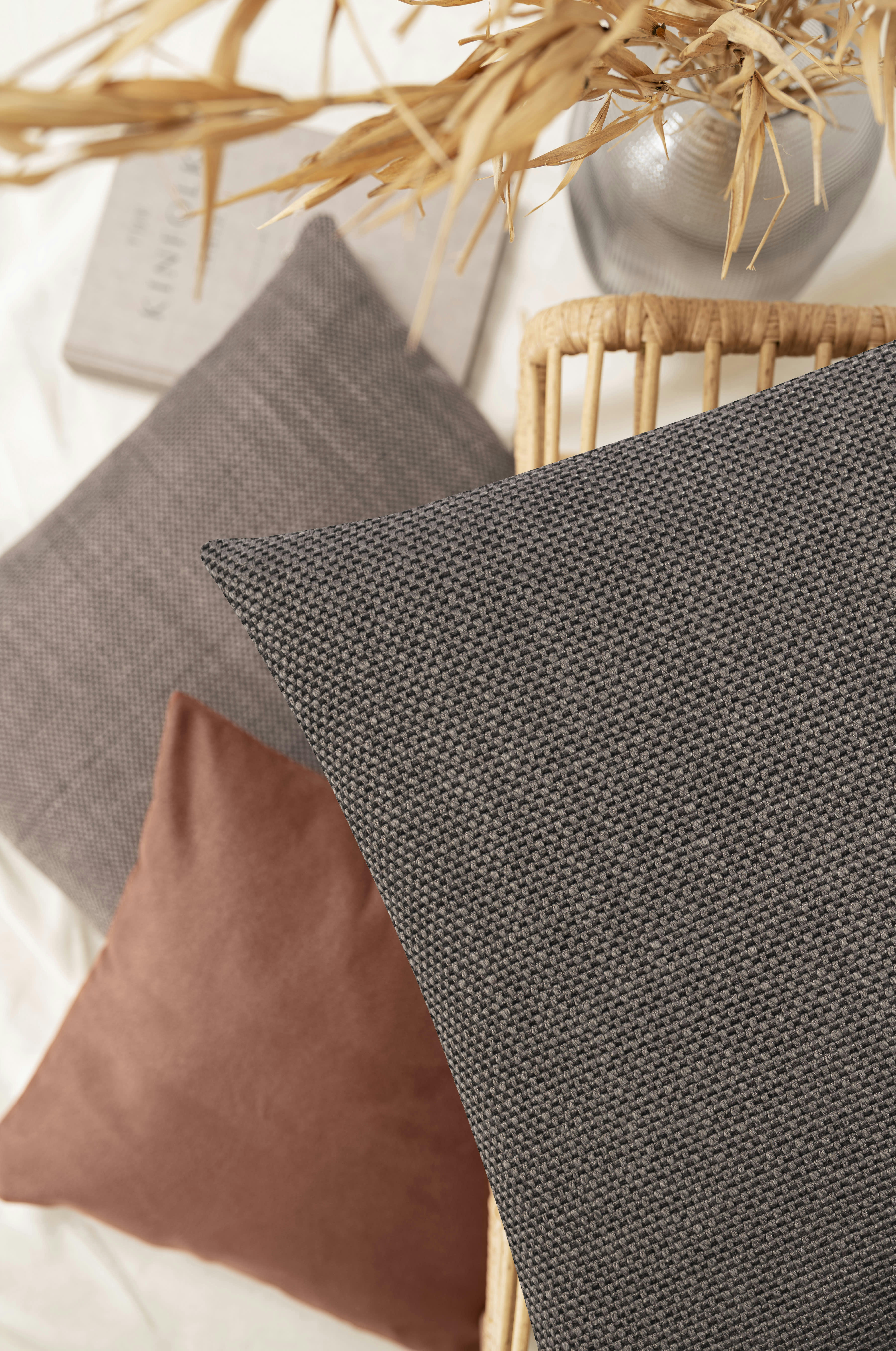 AUSTIN - Housse de coussin jacquard uni taupe 50x50