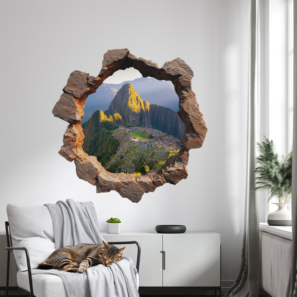 Efekt dziury w ścianie miasto przyszłości naklejka 3D 60x60