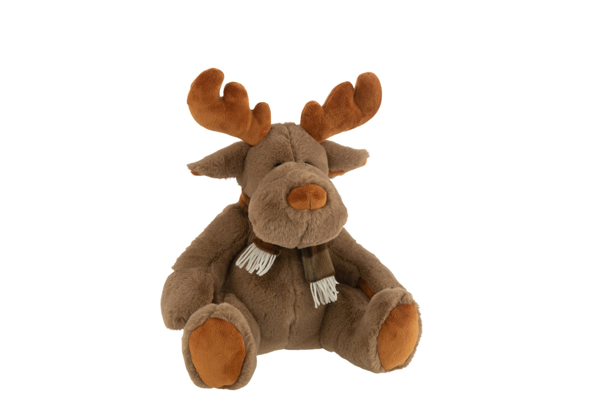 J-Line knuffel Rendier   Sjaal Zittend - textiel - bruin - medium