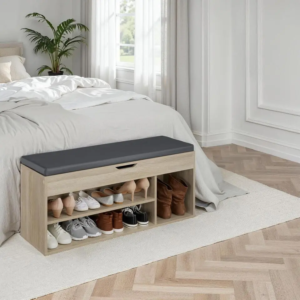 tectake Schoenenkast Natalya met zitkussen 104x30x49cm