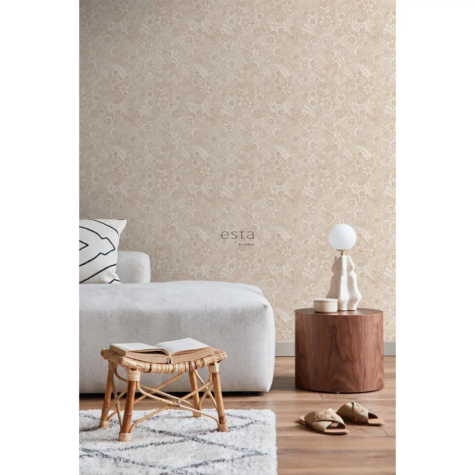 ESTAhome behang bloemtekeningen beige - 53 cm x 10.05 m