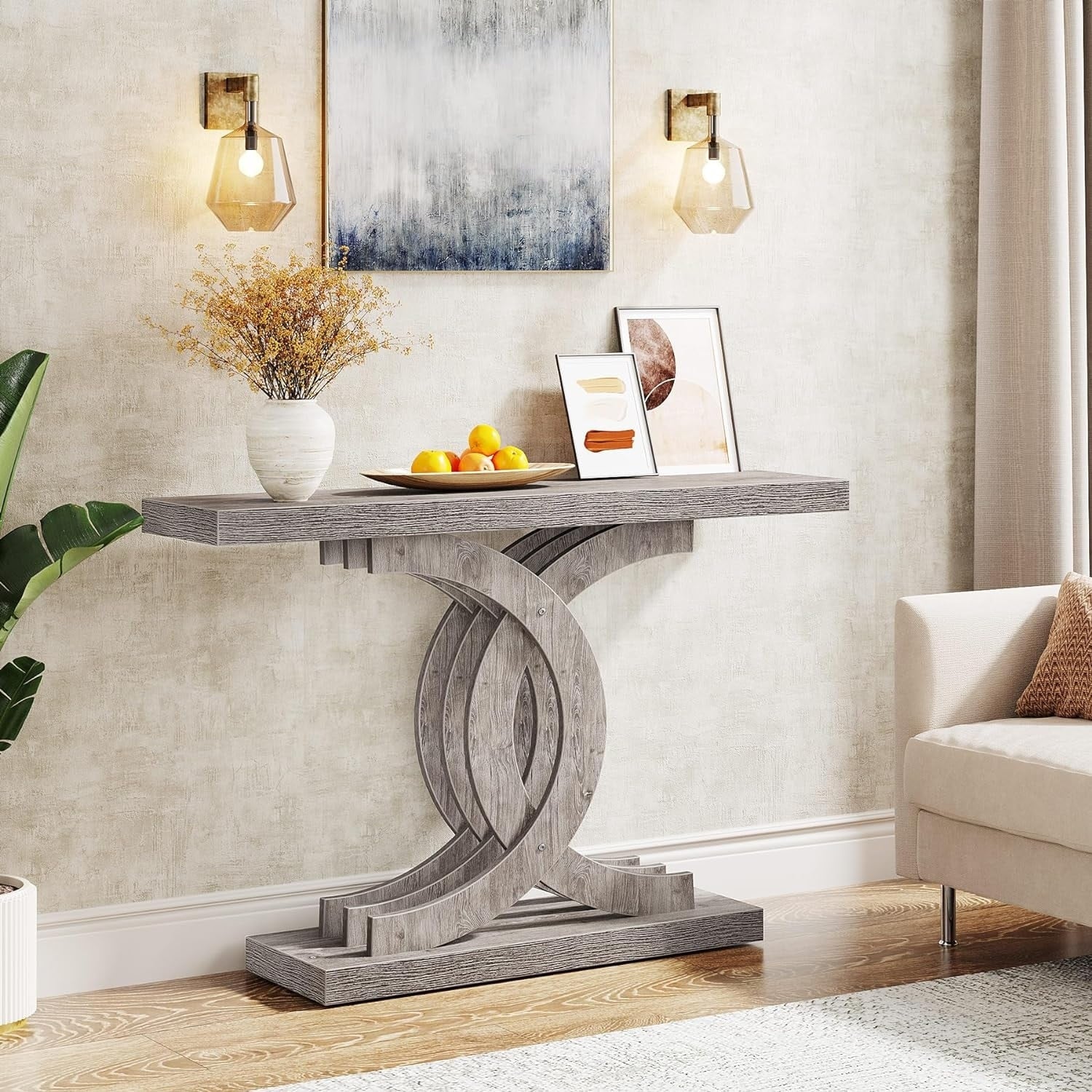 Modern Farmhouse 39-inch Entryway Table with Geometric Base
