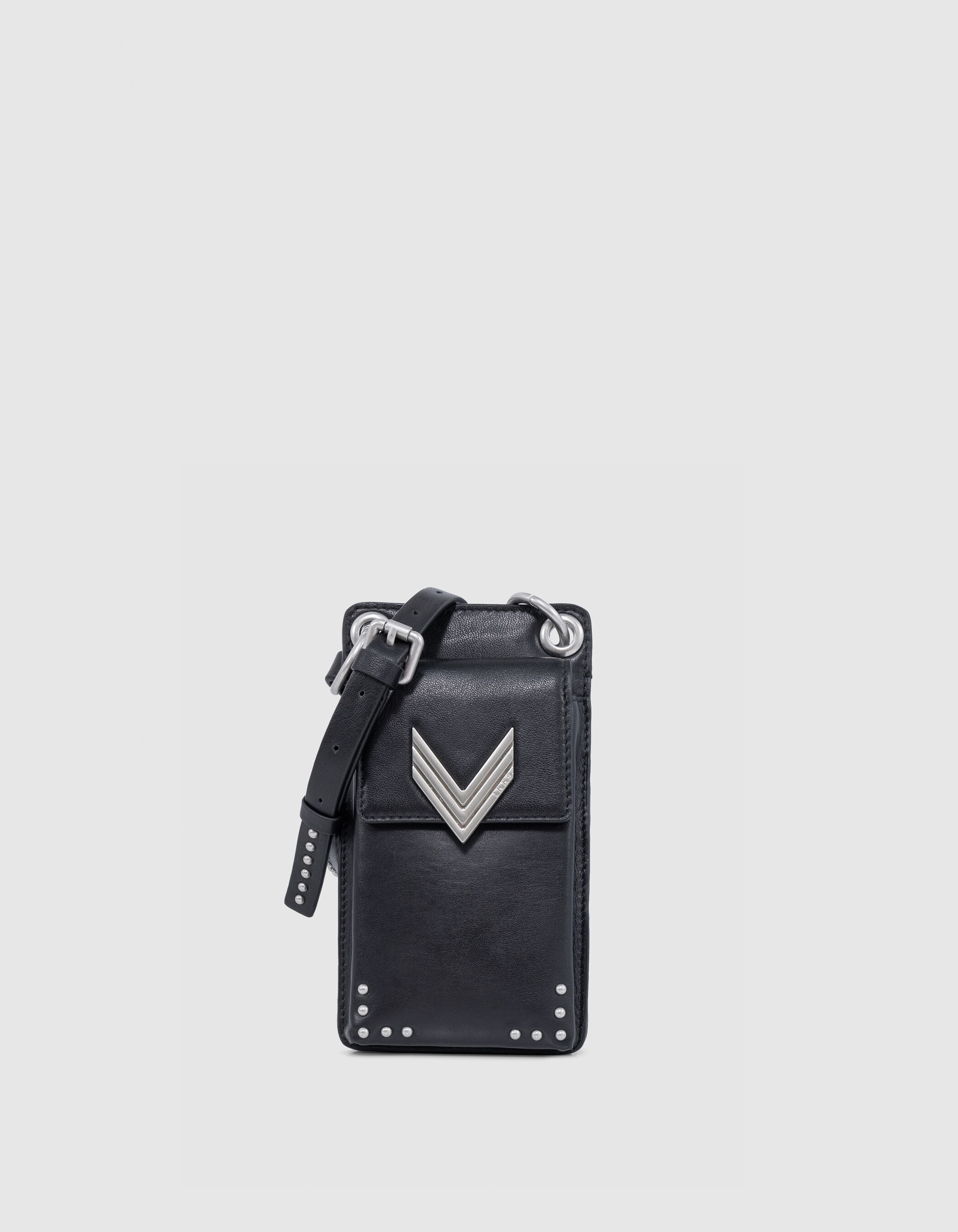 Phone bag 111 noir cuir bandoulière clous Femme