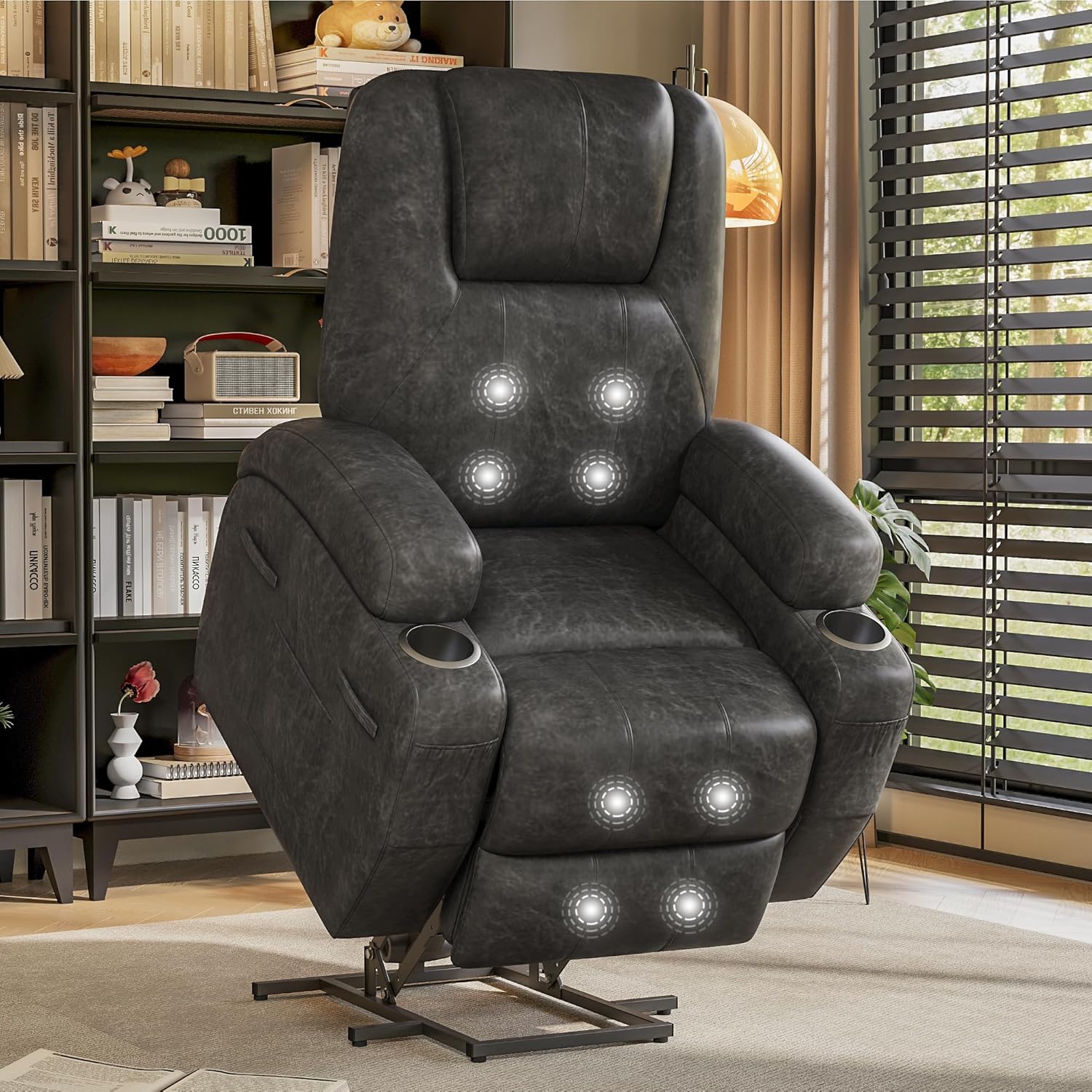 Flamaker Power Lift Recliner Chair Electric Lift Recliner for Elderly Power Lift Recliner Chair with Cup Holders Side Pockets for Living Room (Leathaire, Light Black)