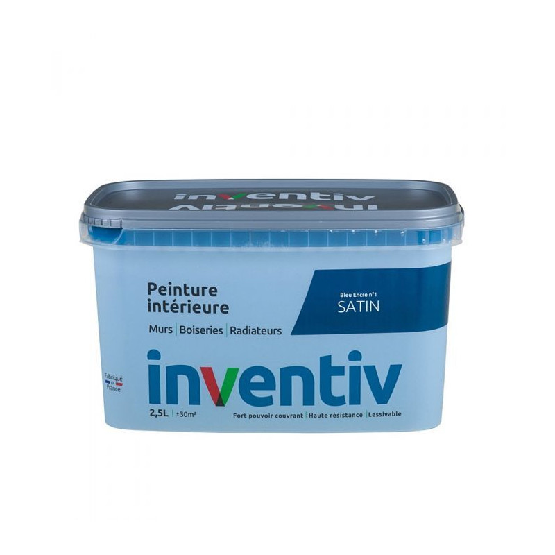 Peinture pour mur boiserie radiateur Bleu Encre n°1 satiné 2,5 L INVENTIV