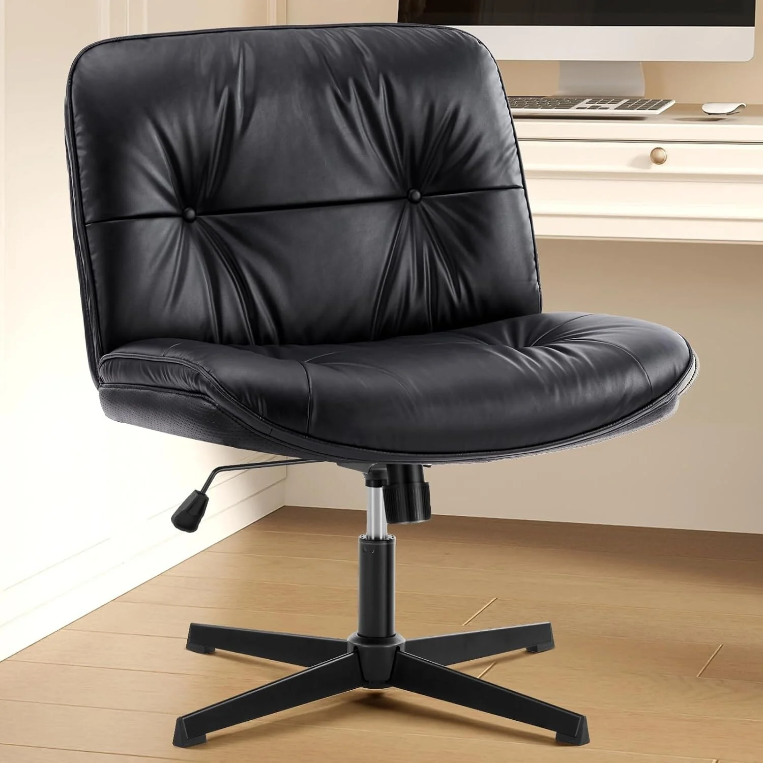 Criss Cross Legged Chair No Wheels Armless Wide Seat Adjustable Height - 26.8D x 26.2W x 33.1H