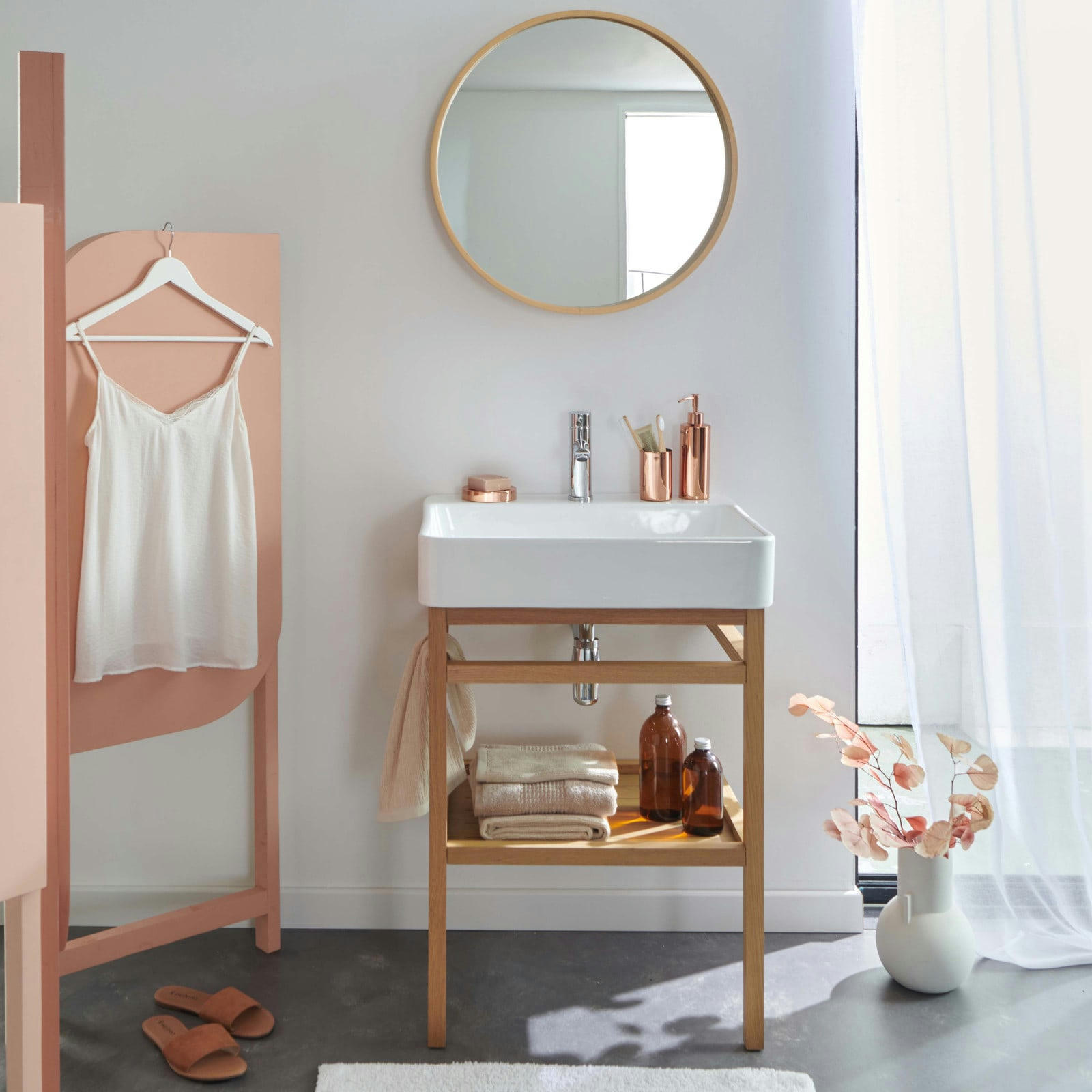 HOPP - Meuble de salle de bain 60 cm avec miroir rond et vasque