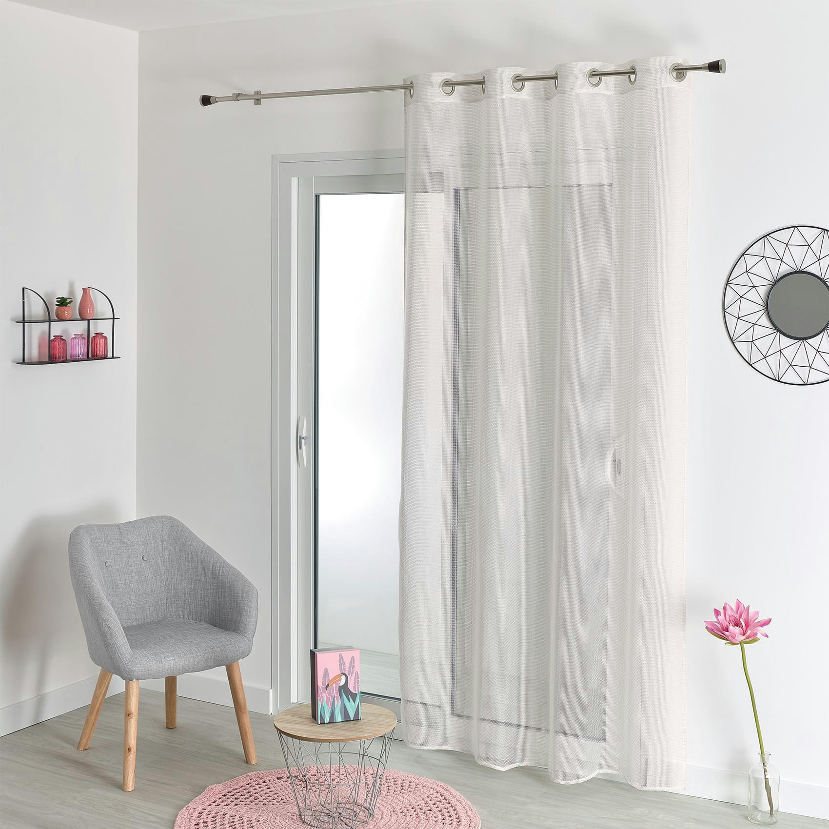 - Voilage en filet avec fils métal polyester blanc 140x240 cm