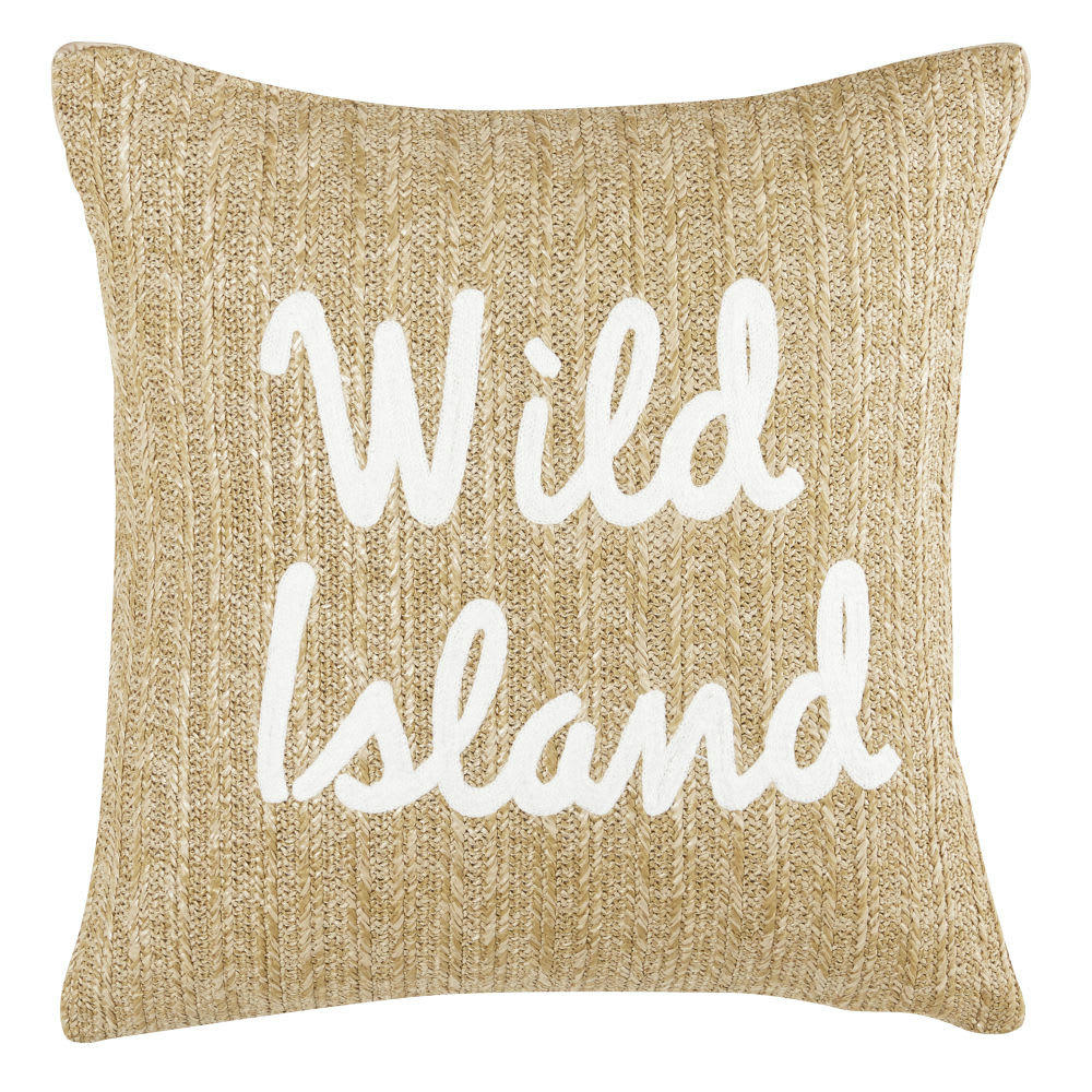 TIRIGA - Coussin tissé beige et broderies blanches 45x45